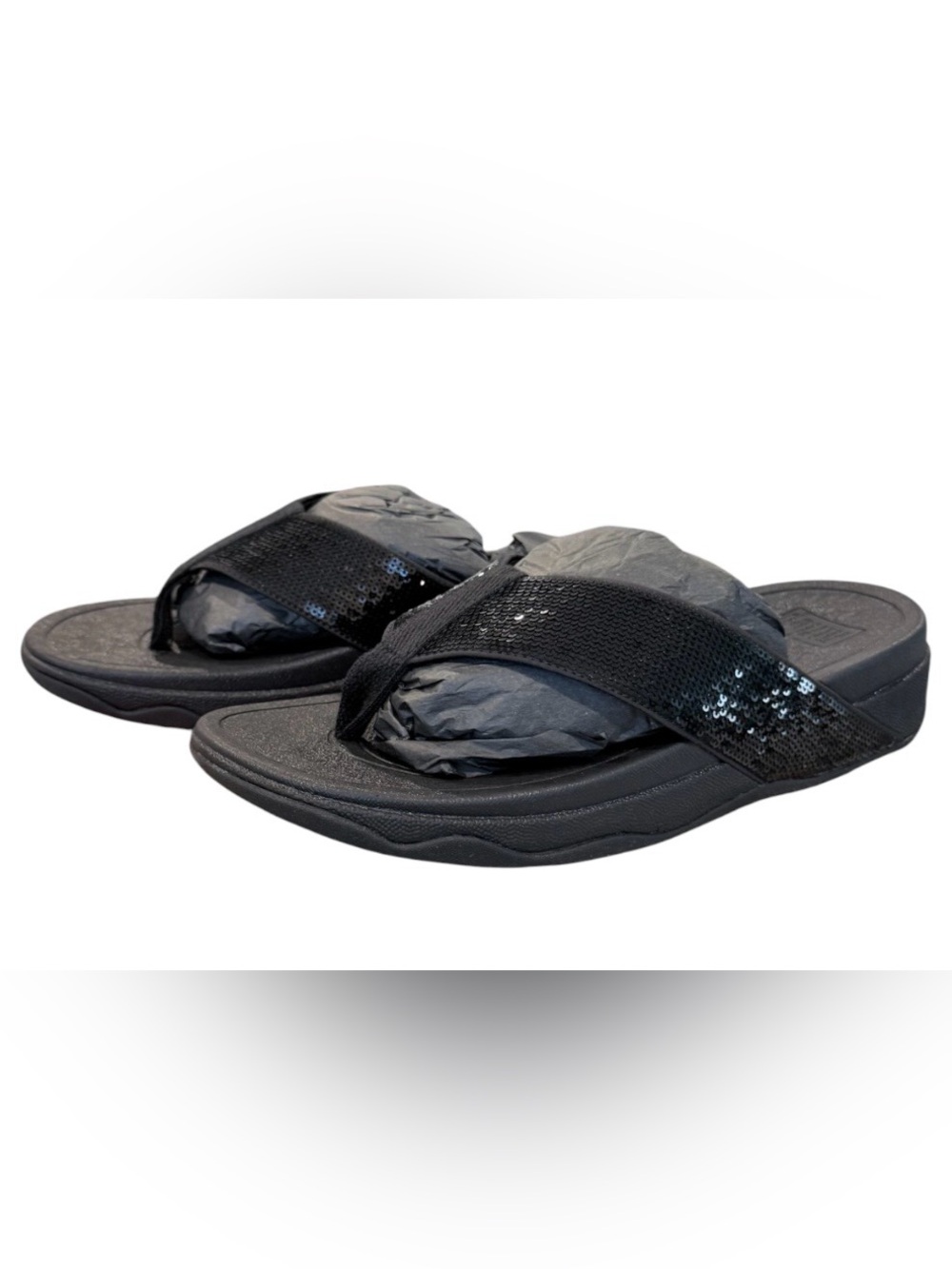 NIB Fit Flop Surfa women’s 9 sequin toe post black sandals
